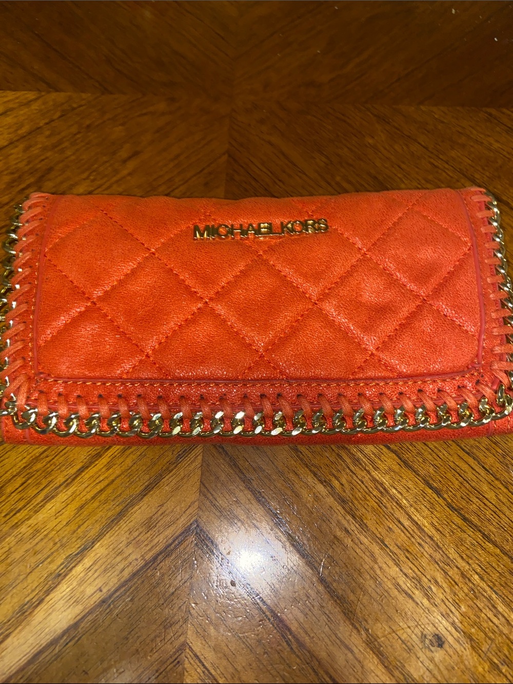 Michael Kors Quilted Chain-Trim Wallet - Bright Orange